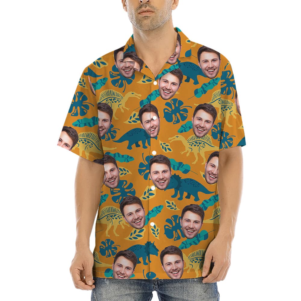 Custom Face Dinosaur Tropical Hawaiian Shirt (2)