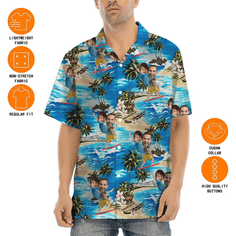 Custom Face Father And Kid Tropical Hawaiian Shirt