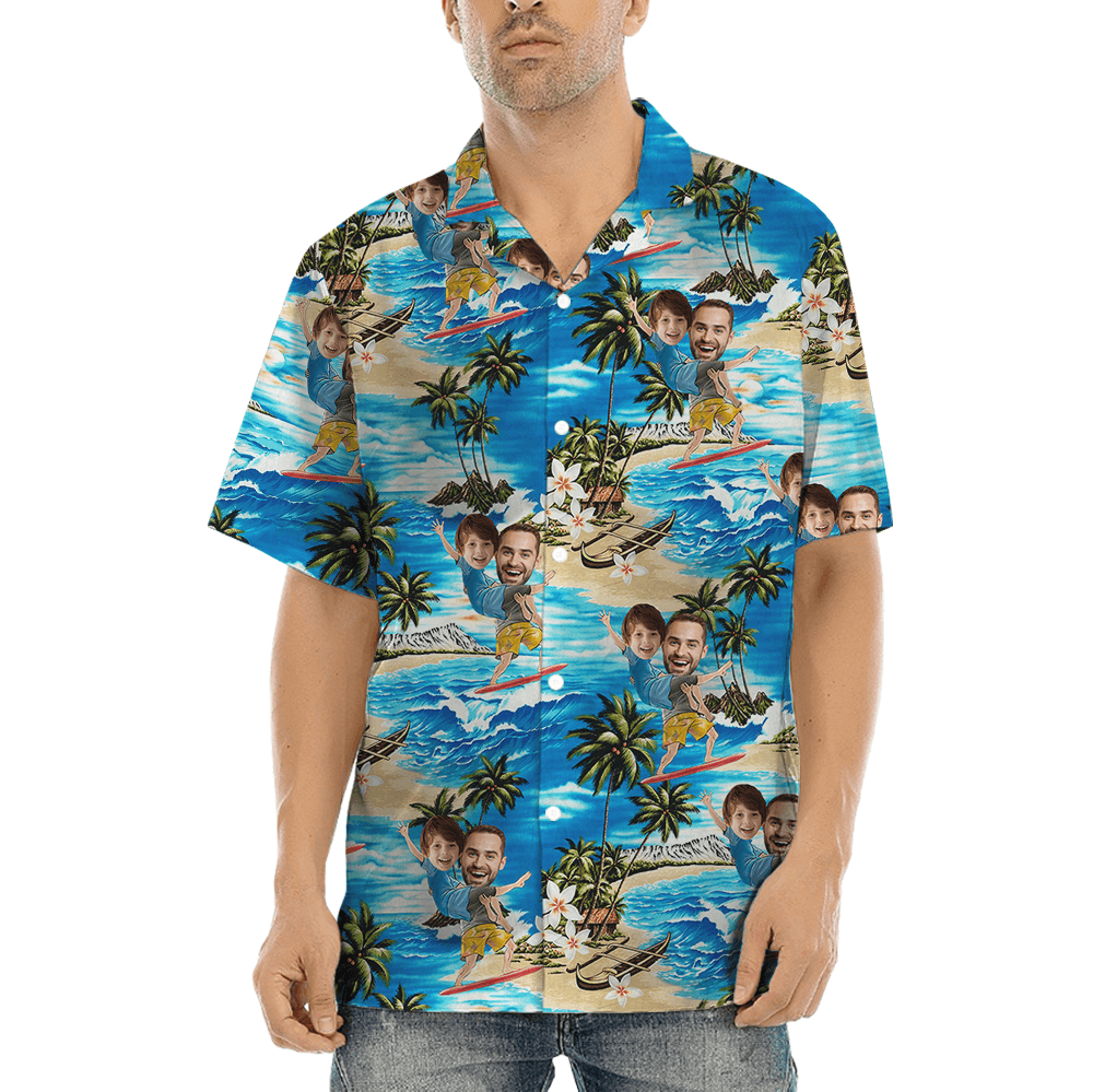 Custom Face Father And Kid Tropical Hawaiian Shirt (4)