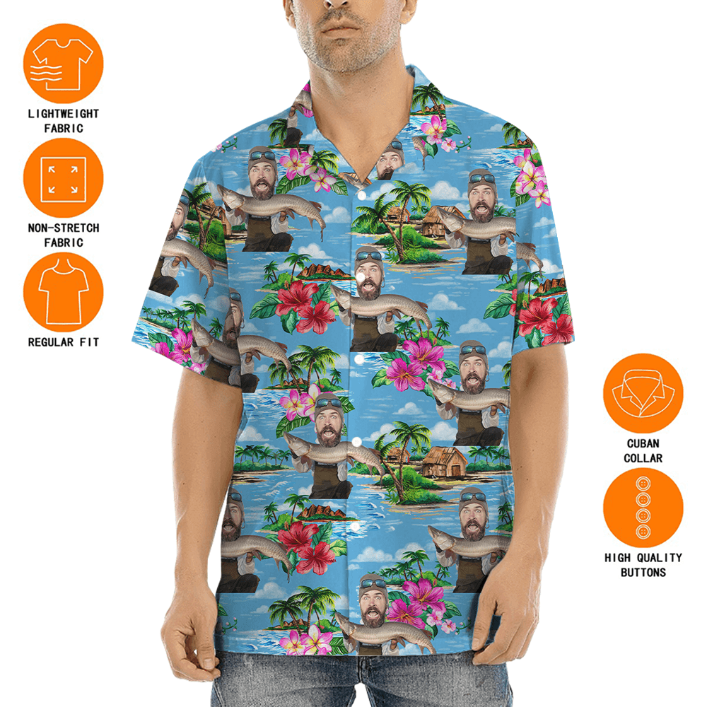 Custom Face Fishing Man Tropical Hawaiian Shirt