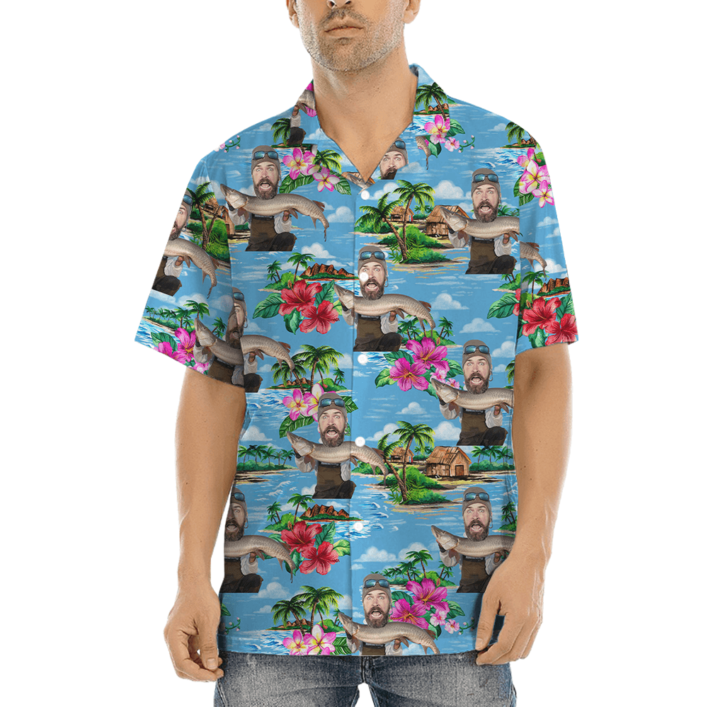 Custom Face Fishing Man Tropical Hawaiian Shirt (7)