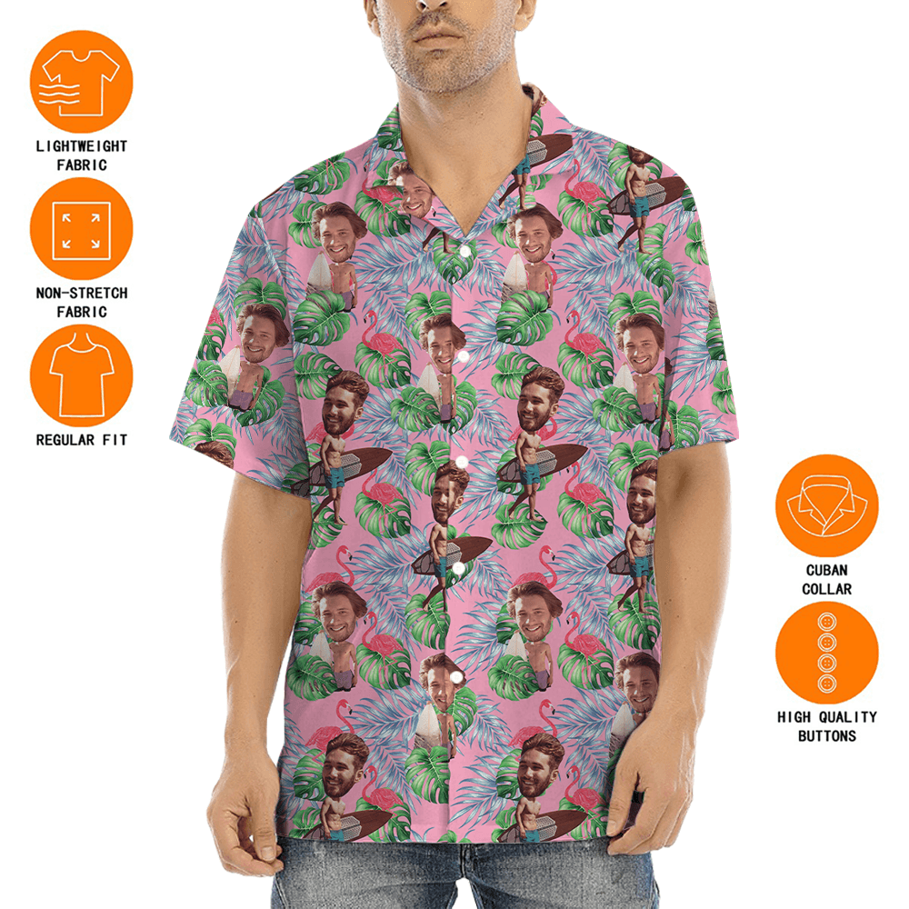 Custom Face Flamingo Pink Hawaiian Shirt