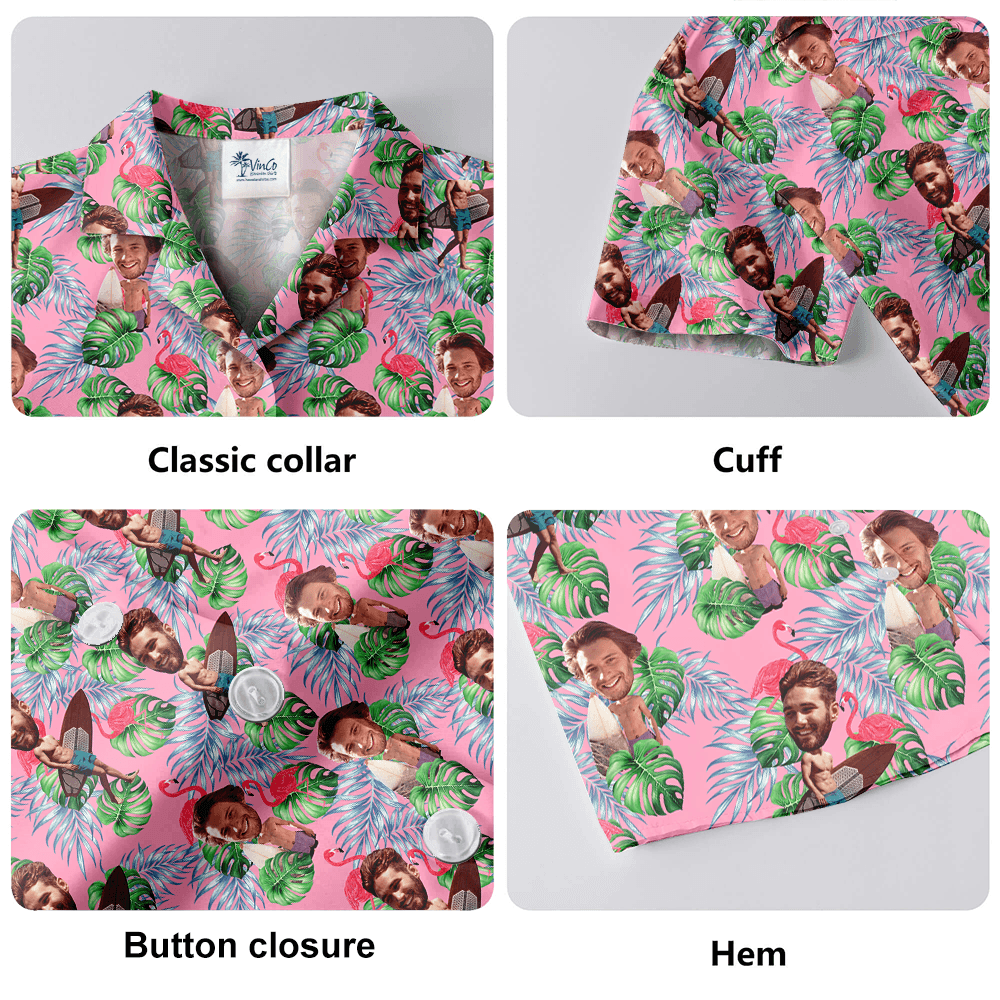 Custom Face Flamingo Pink Hawaiian Shirt