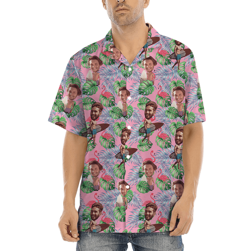Custom Face Flamingo Pink Hawaiian Shirt (6)