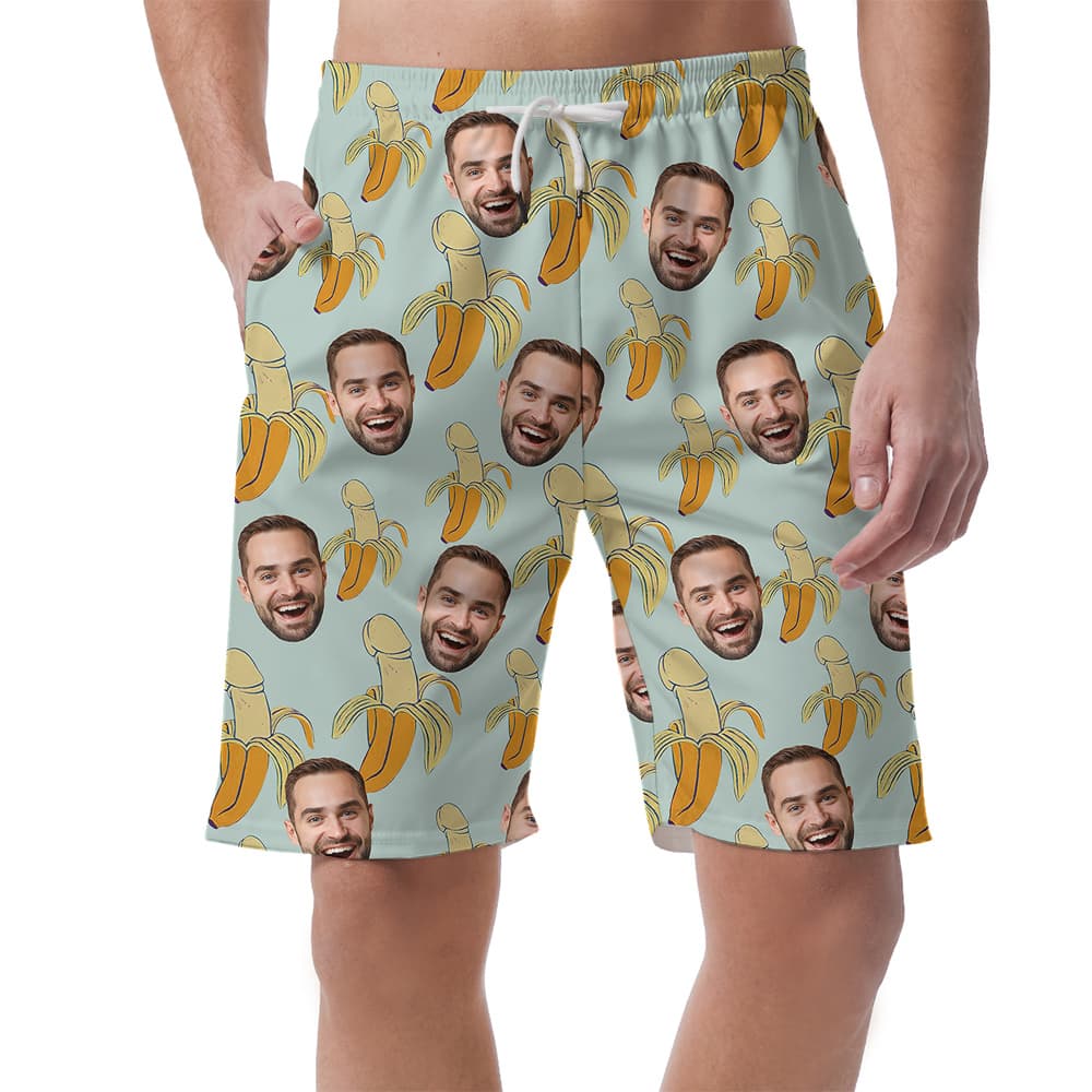 Custom Face Funny Penis Banana Hula Beach Short for Men1