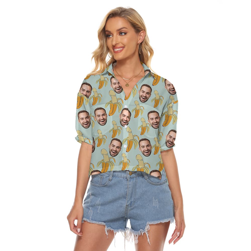Custom Face Funny Penis Banana Hula Women Cropped Shirt1