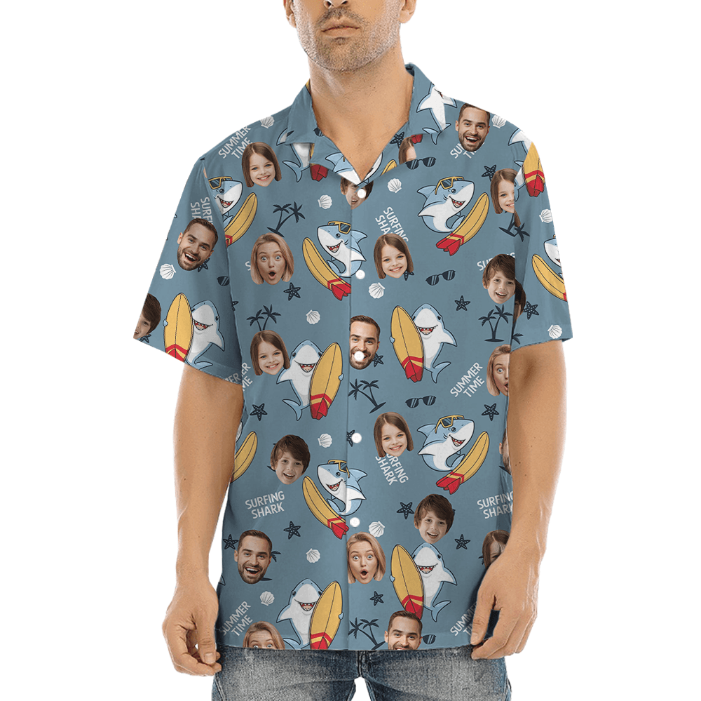 Custom Face Shark Surfing Hawaiian Shirt (2)