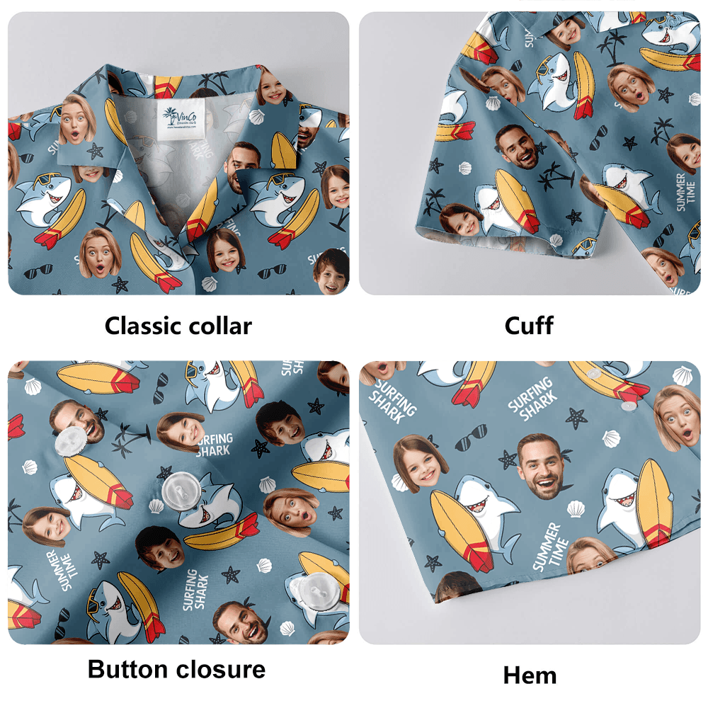 Custom Face Shark Surfing Hawaiian Shirt