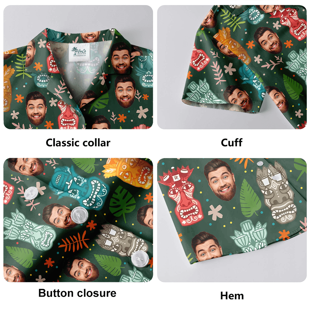Custom Face Tiki Classic Green Hawaiian Shirt