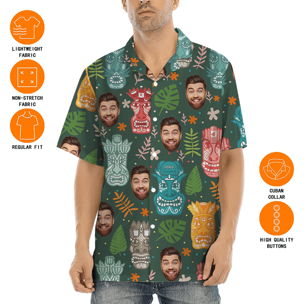 Custom Face Tiki Classic Green Hawaiian Shirt