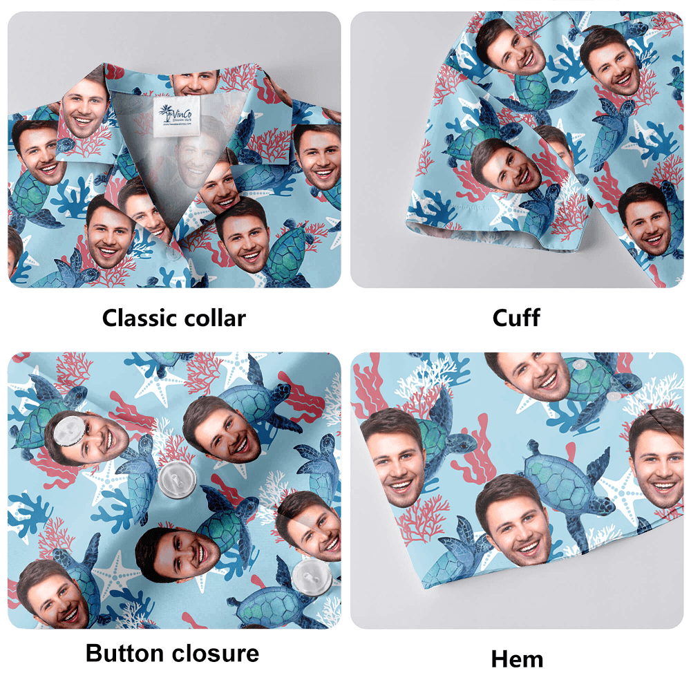 Custom Face Turtle Vintage Blue Aloha Shirt
