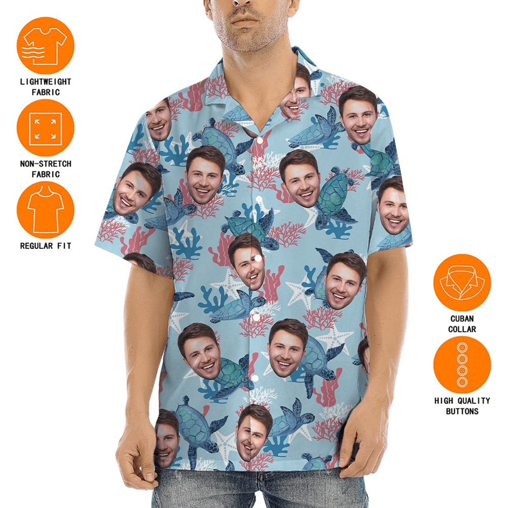 Custom Face Turtle Vintage Blue Aloha Shirt