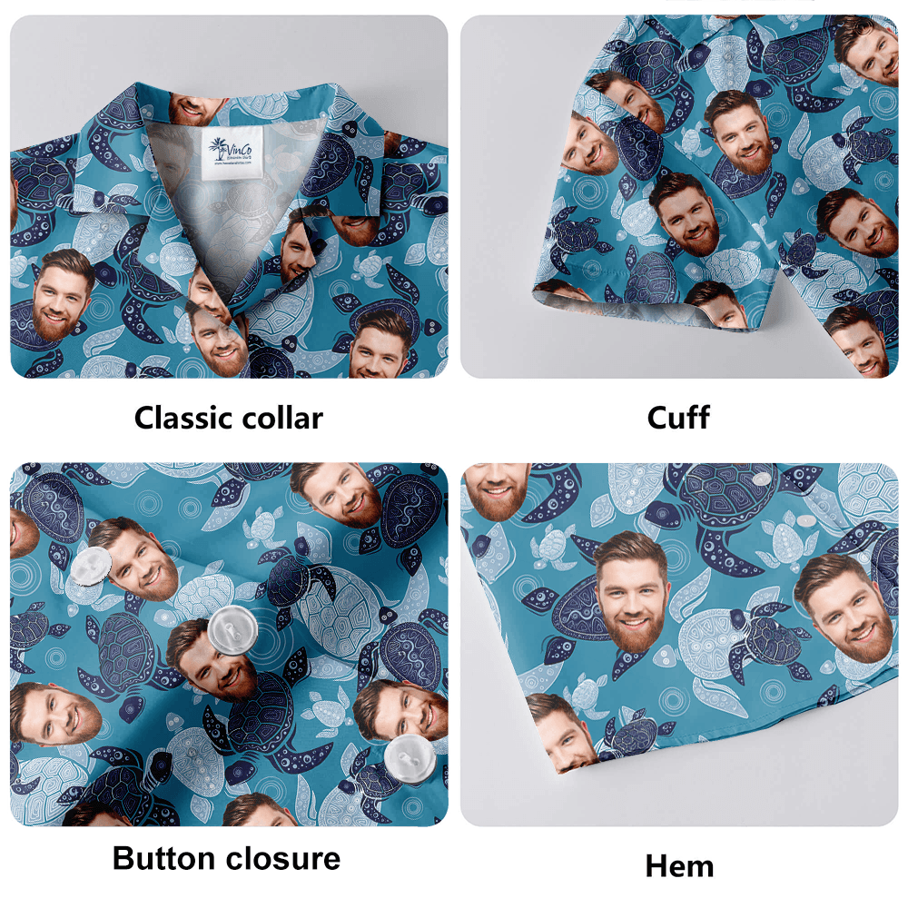 Custom Face Turtle Vintage Blue Hawaiian Shirt