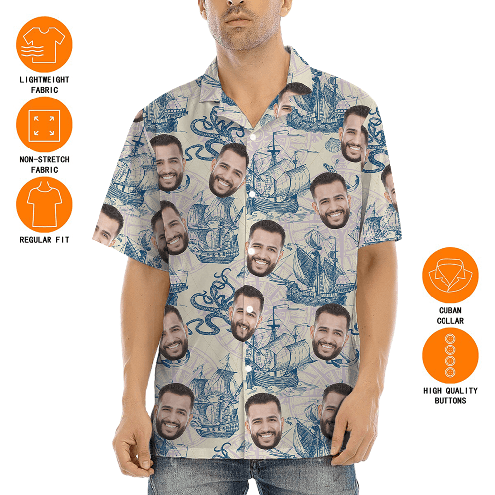 Custom Face Vintage Sailing Ship Hawaiian Shirt