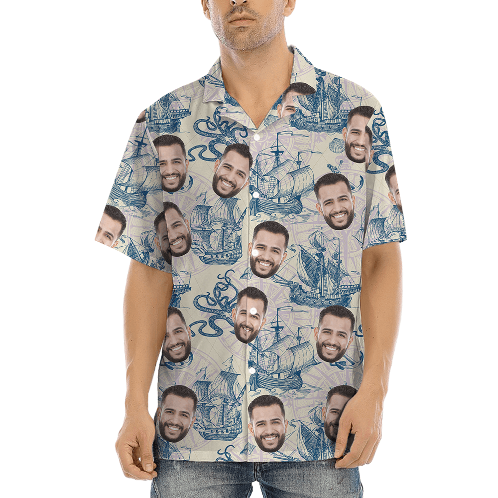 Custom Face Vintage Sailing Ship Hawaiian Shirt (3)