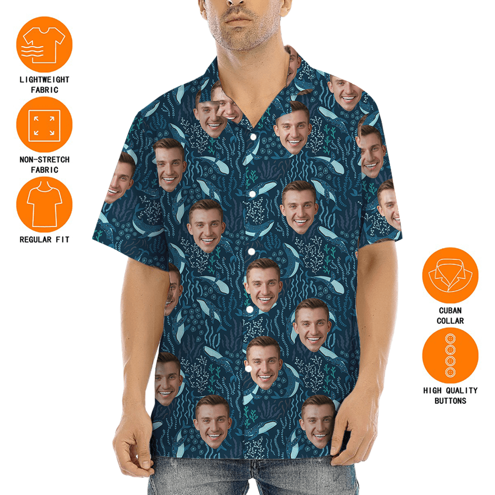 Custom Face Whale Navy Hawaiian Shirt
