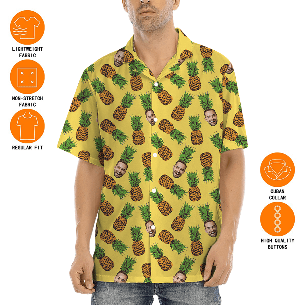 Custom Face With Pineapple Yellow Hawaiian Shirt