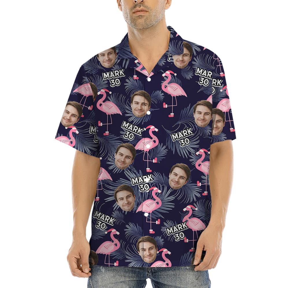 Custom Face and Text Birthday Hula Shirt Flamingo Theme with Custom Face and Age