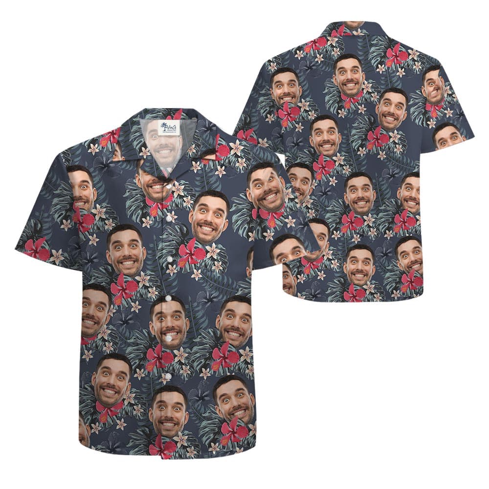 Custom Hibiscus Plumeria Aloha Shirt With Your Faces shirt mock up