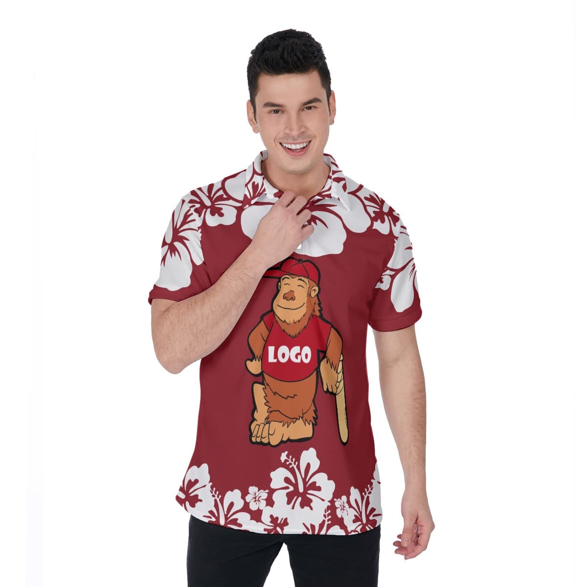 Custom Logo Baseball Bigfoot Hawaiian Polo Shirt (5)