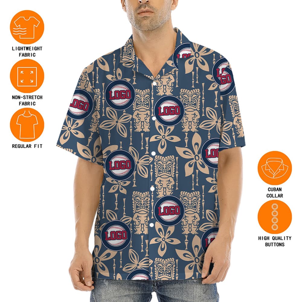 Custom Logo Baseball Team Navy Hawaiian Shirt