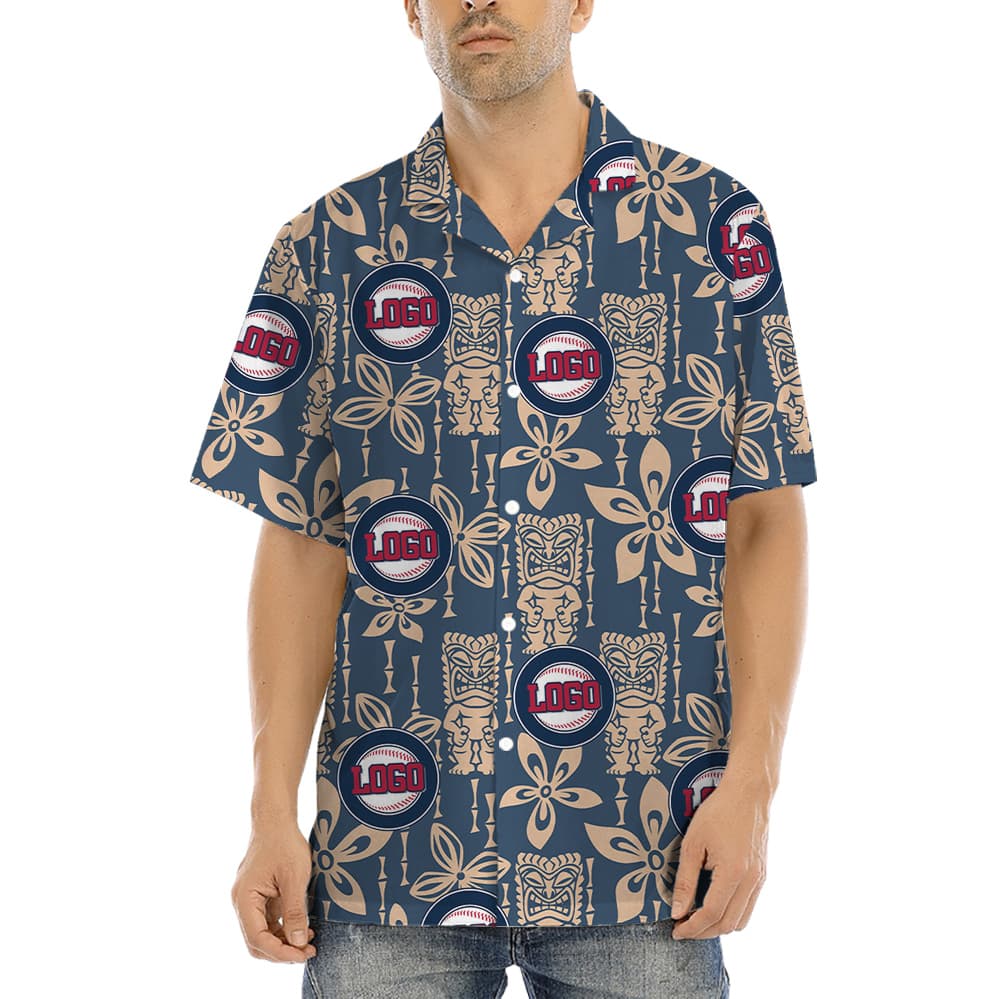 Custom Logo Baseball Team Navy Hawaiian Shirt (2)