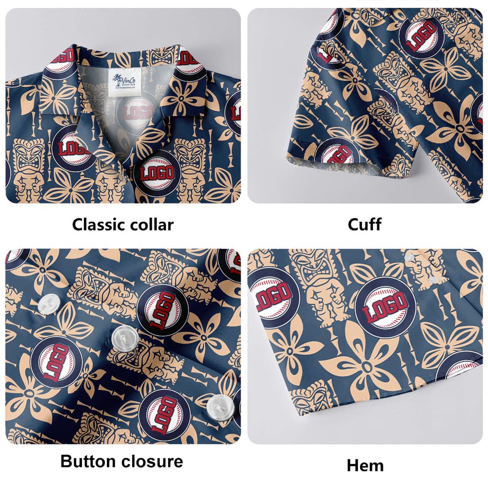 Custom Logo Baseball Team Navy Hawaiian Shirt