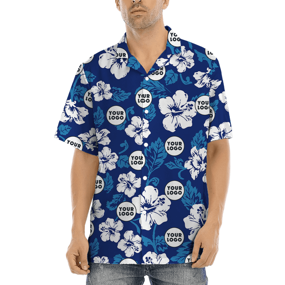 Custom Logo Hibiscus Navy Aloha Shirt (2)