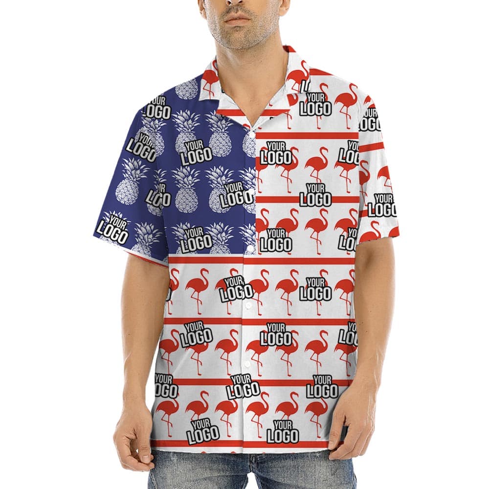 Custom Logo Pineapple Flamingo Patriotic Hawaiian Shirt with an unique resembled USA flag print