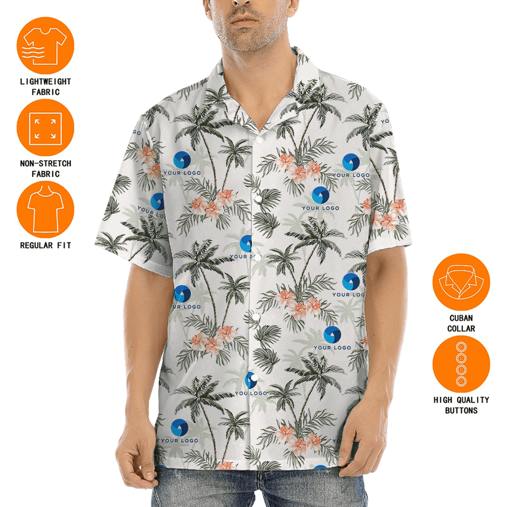 Custom Logo Tropical Palm Trees Hibiscus Hawaiian Shirt
