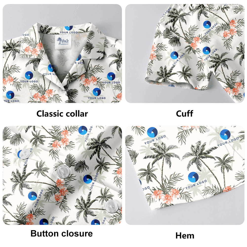 Custom Logo Tropical Palm Trees Hibiscus Hawaiian Shirt