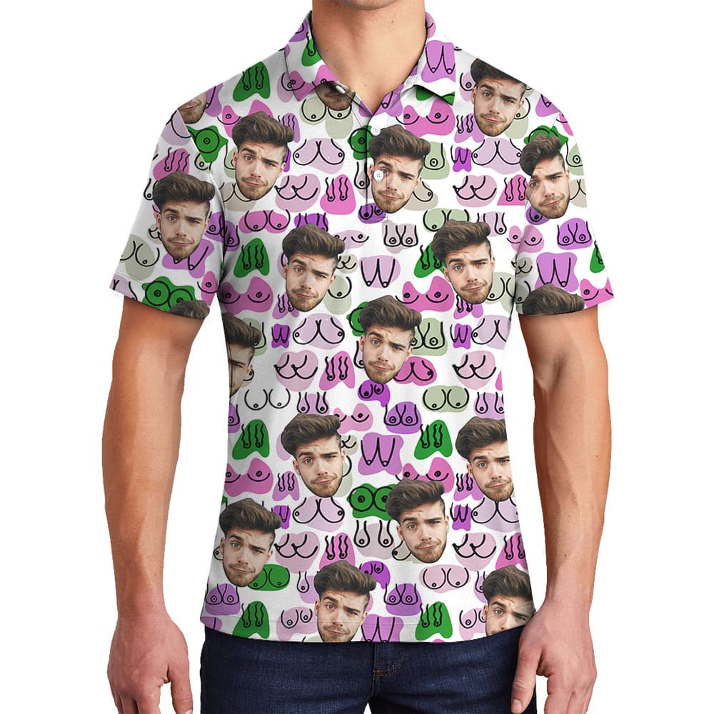 Custom Men Booty Purple Hawaiian Polo Golf Shirt1