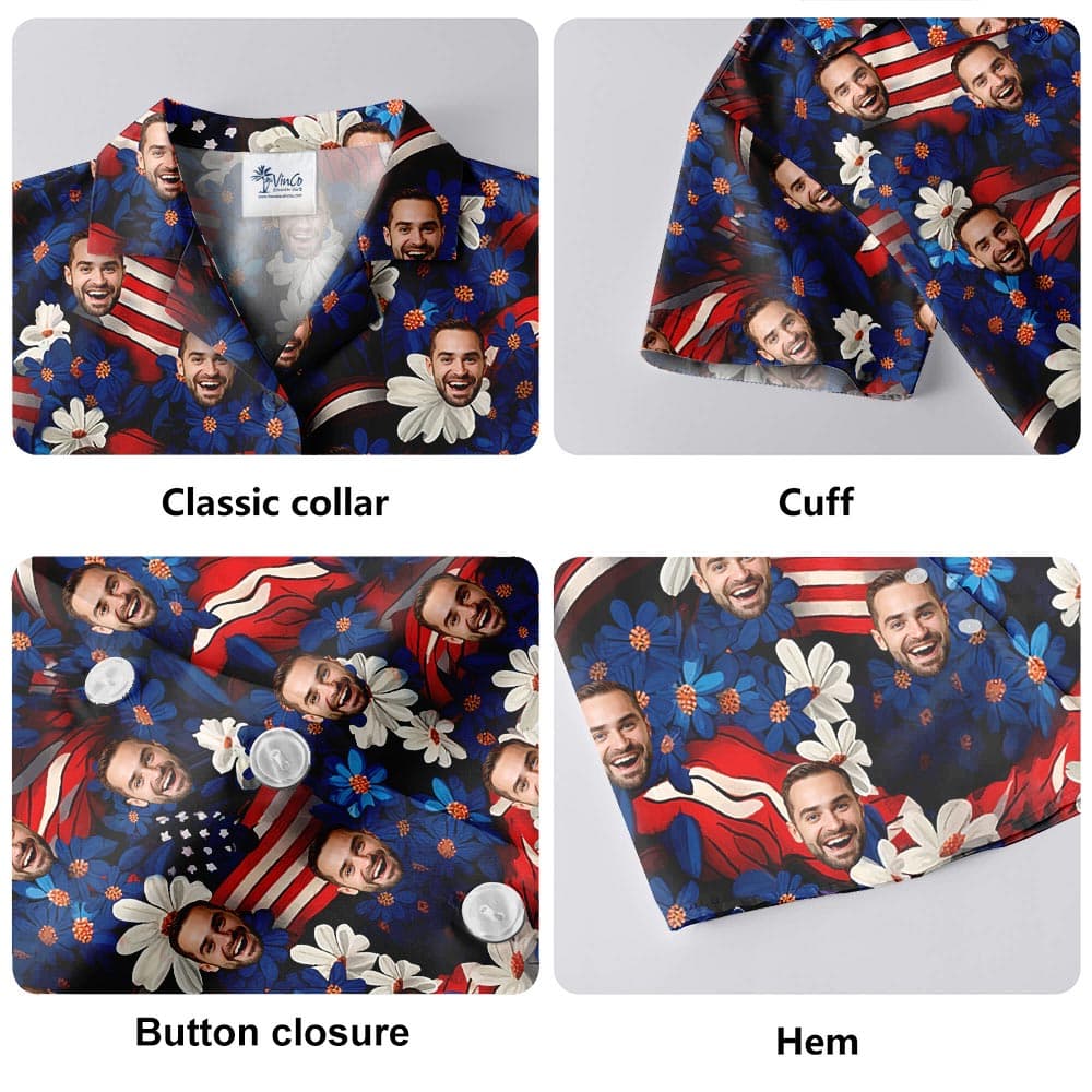 Custom Patriotic Floral Hawaiian Shirt Mens