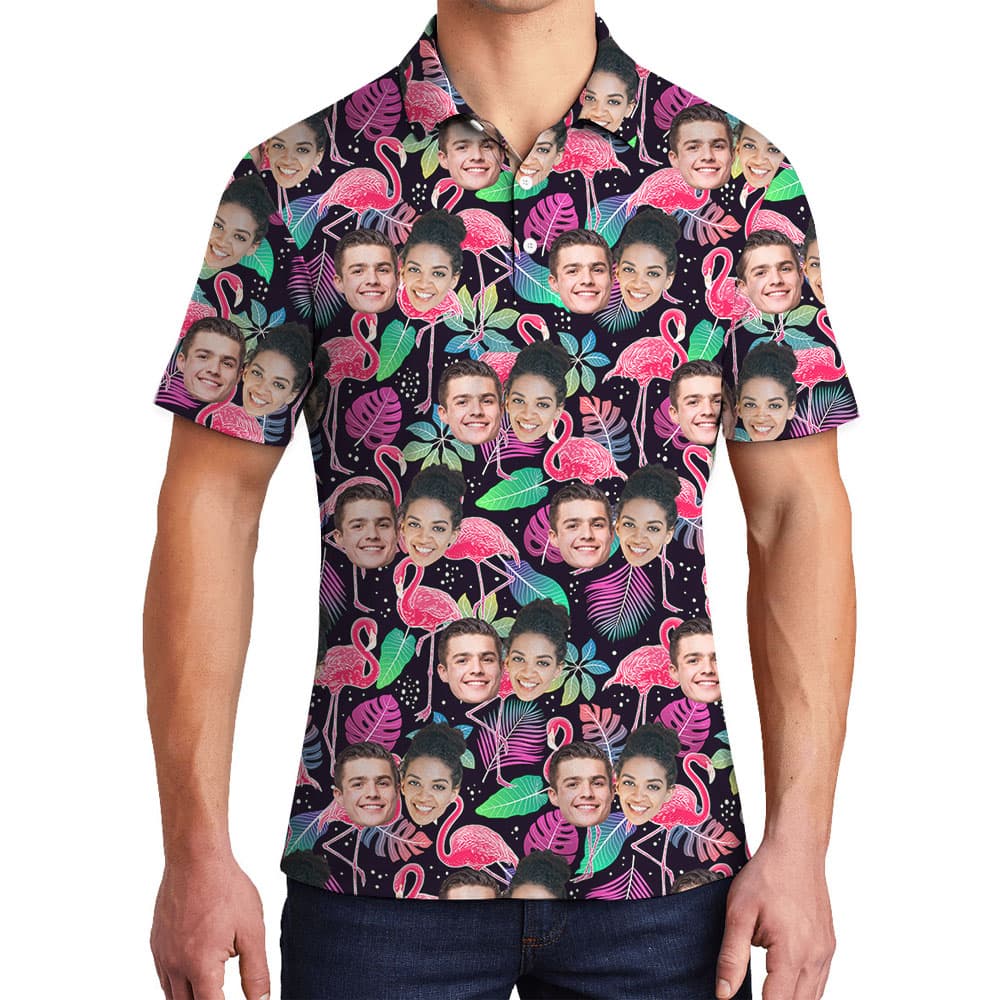 Custom Picture Men's Polo Shirt With Flamingo Print1