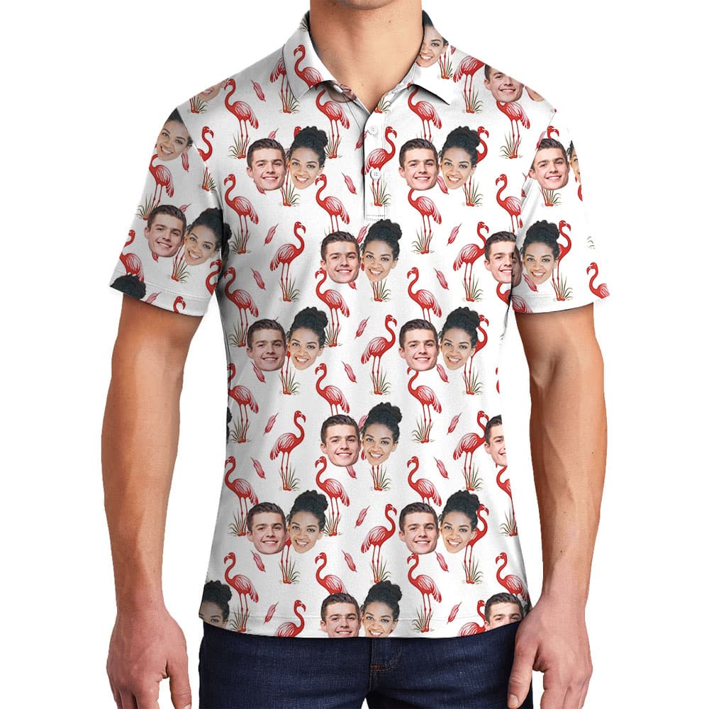 Custom Pictures Flamingo White Collared Shirt