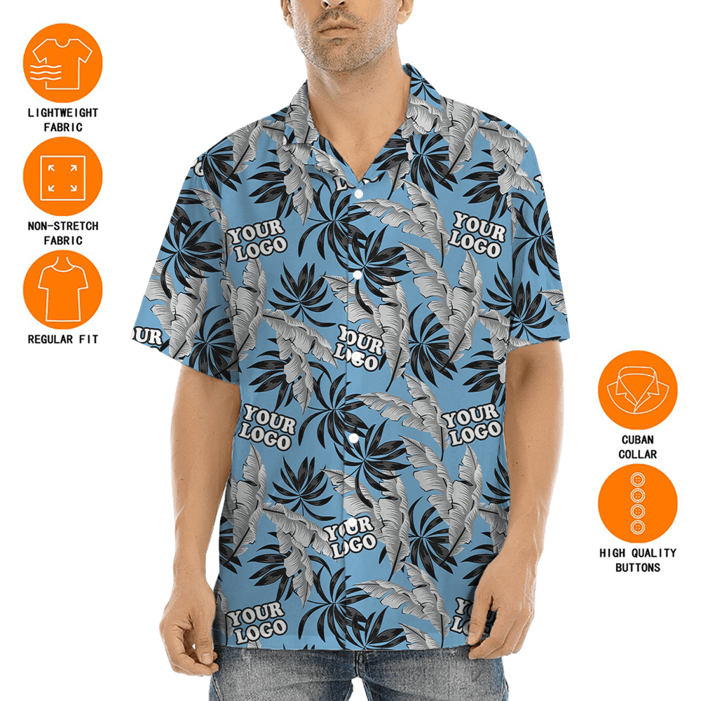 Custom Team Logo Tropical Blue Hawaiian Shirt