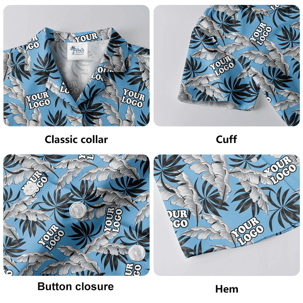 Custom Team Logo Tropical Blue Hawaiian Shirt