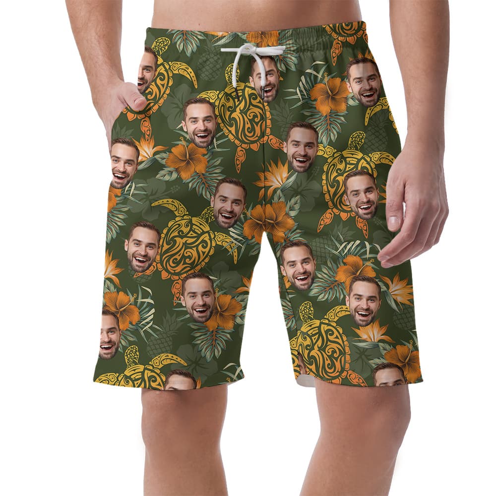 Custom Turtle Theme Beach Short for Men with 1-5 Faces1
