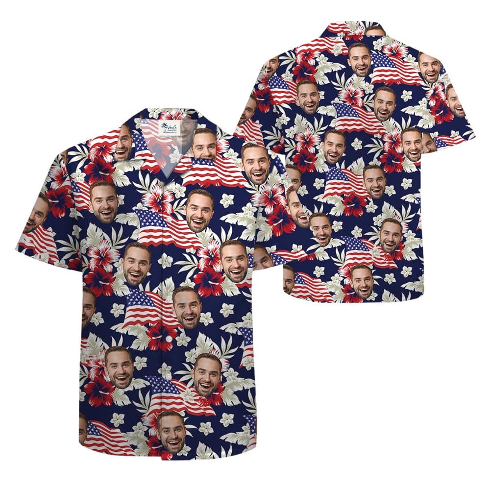 Custom Your Face On Patriotic Tropical Shirt