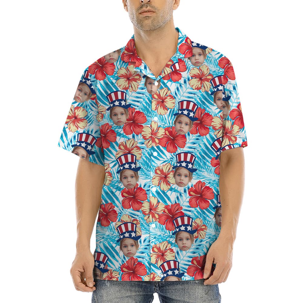 Cute Custom Face 4th Of July Hibiscus Hawaiian Shirt (2)