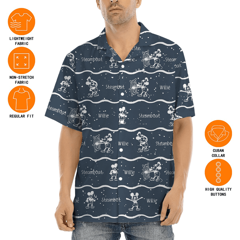 Cute Mickey Steamboat Willie Vintage Navy Hawaiian Shirt