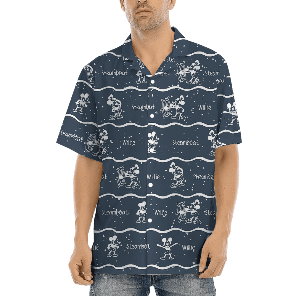 Cute Mickey Steamboat Willie Vintage Navy Hawaiian Shirt (2)