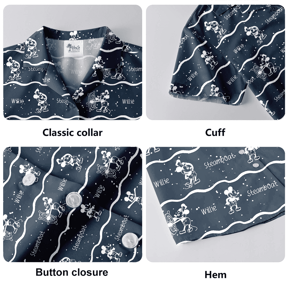 Cute Mickey Steamboat Willie Vintage Navy Hawaiian Shirt