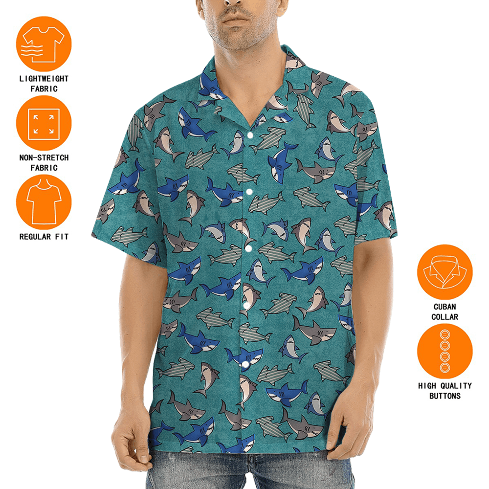 Cute Shark Blue Hawaiian Shirt
