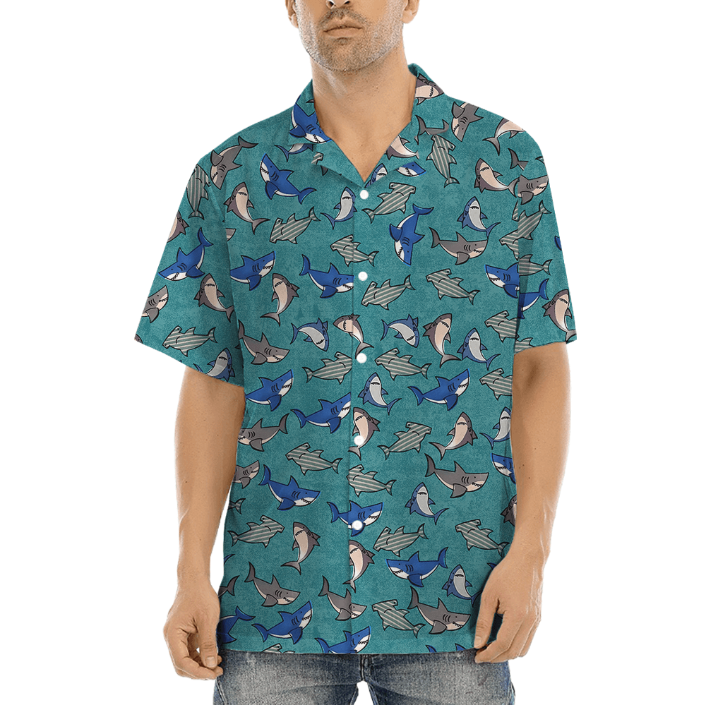 Cute Shark Blue Hawaiian Shirt (2)