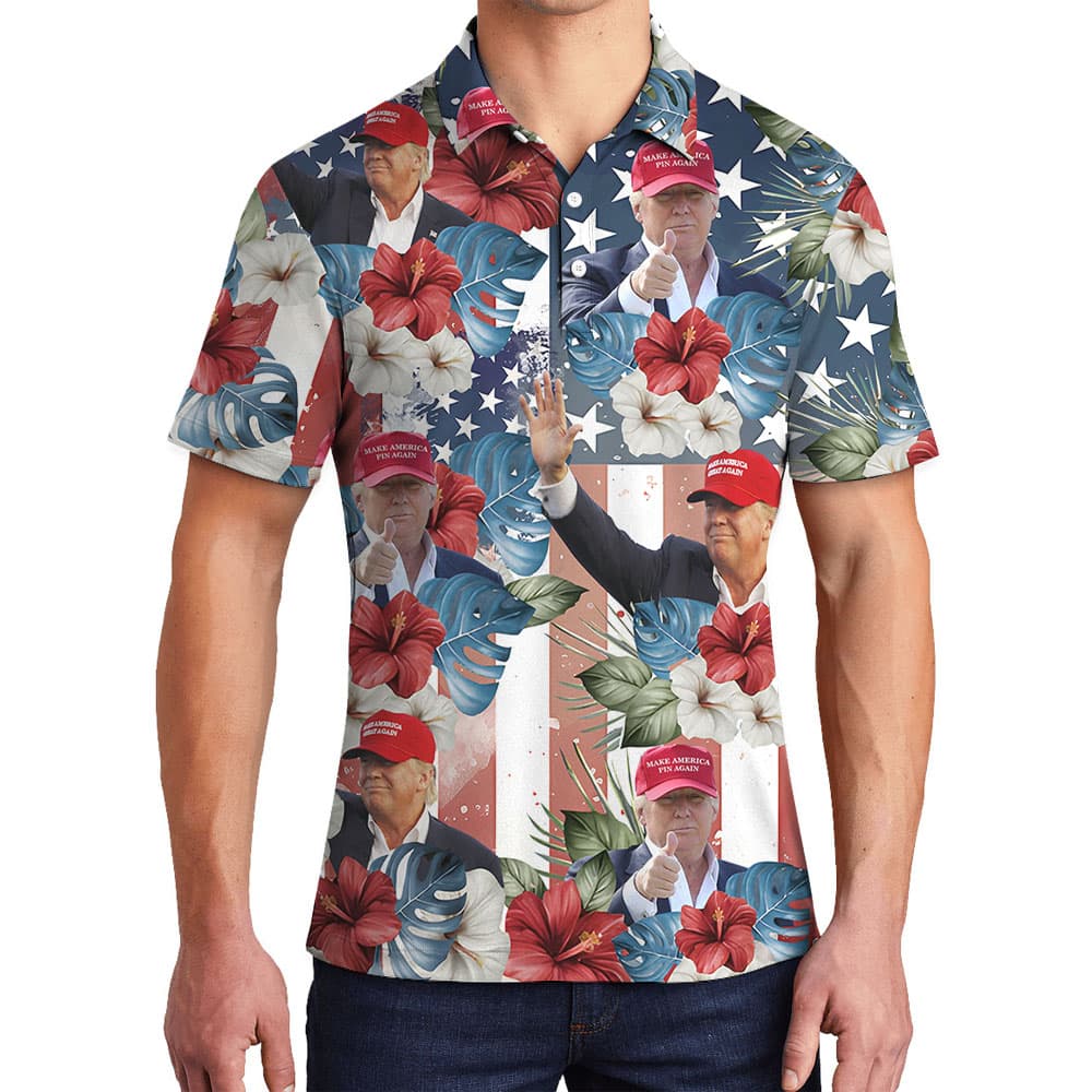 Donald Trump Hibiscus Men's Collared Polo Shirt