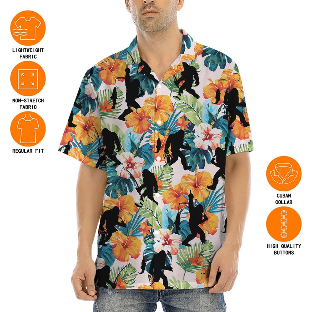 Fishing Bigfoot Tropical Hawaiian Shirt