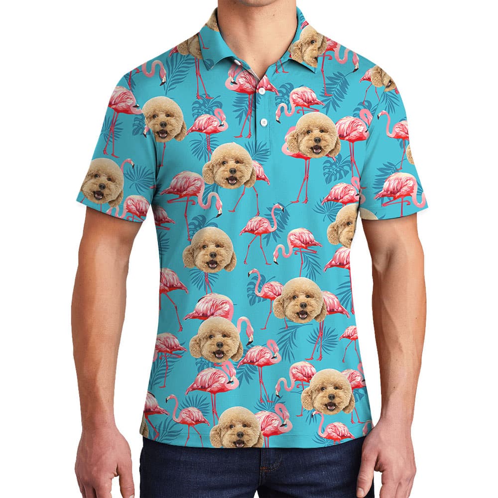 Flamingo Aloha Polo Shirt With Personalized 1-5 Faces