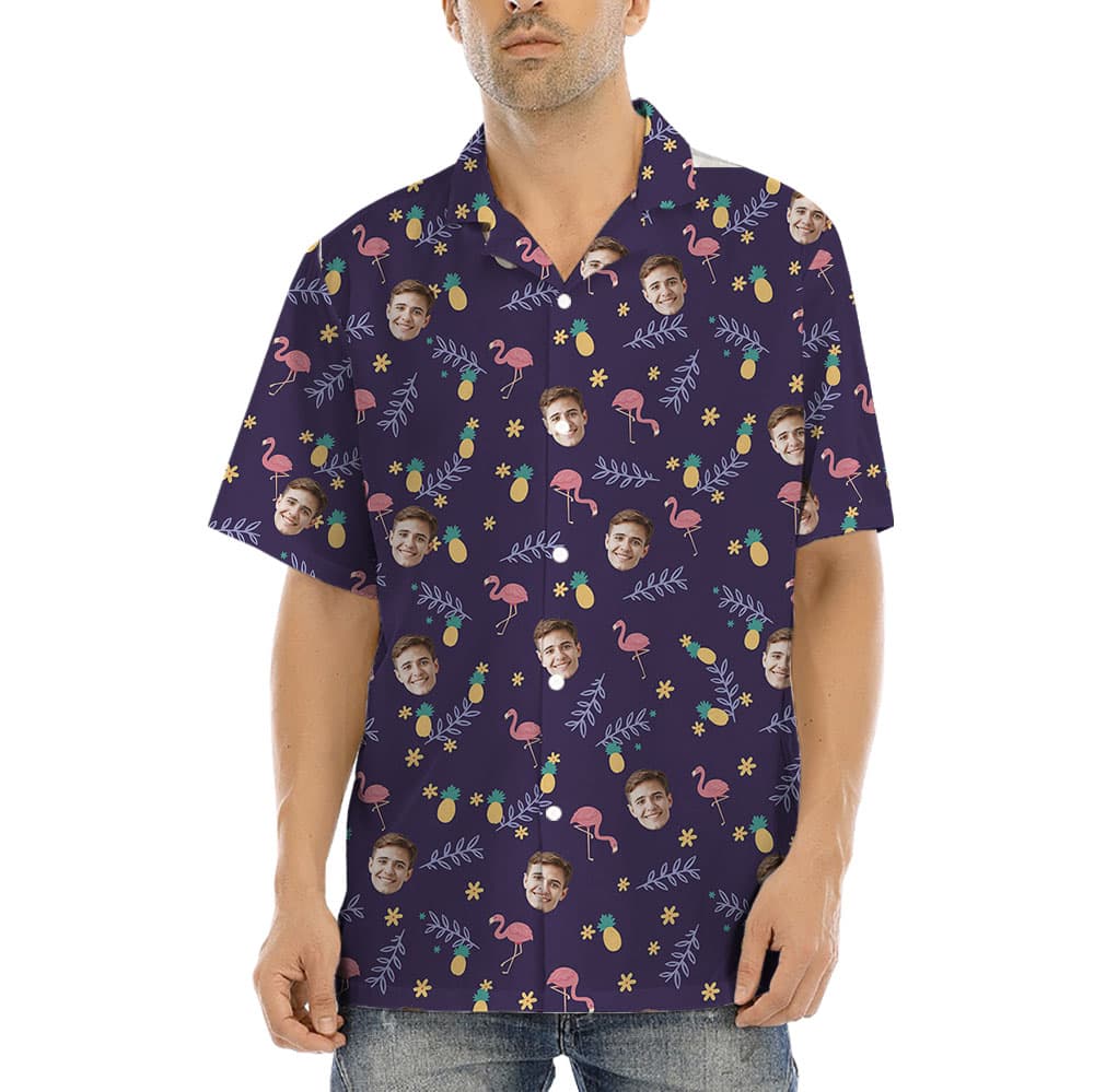 Flamingo Pineapple Purple Hawaiian Shirt With 1-5 Faces