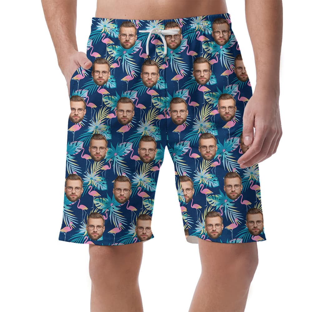 Flamingo Tropical Beach Shorts With Faces For Men
